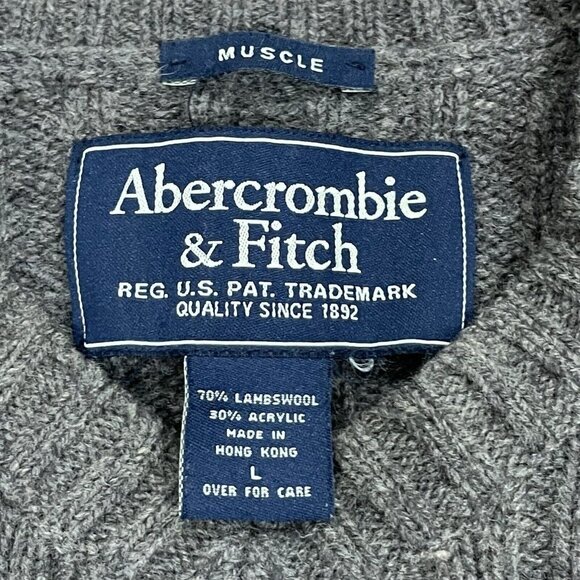 Abercrombie & Fitch Sweater Mens Large Brown Lambswool Blend Muscle Ribbed Knit - Picture 6 of 12